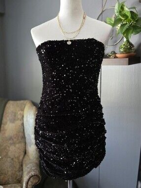 Black Sequin Strapless Mini Dress